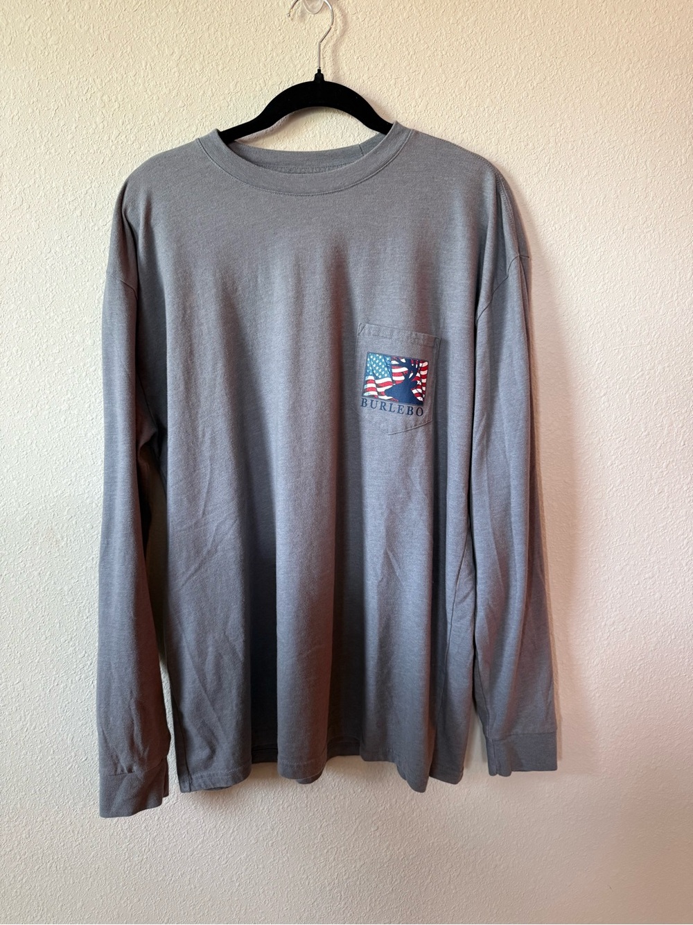 BURLEBO Hunt USA Deer American Flag Long Sleeve Pocket Tee Men’s XL